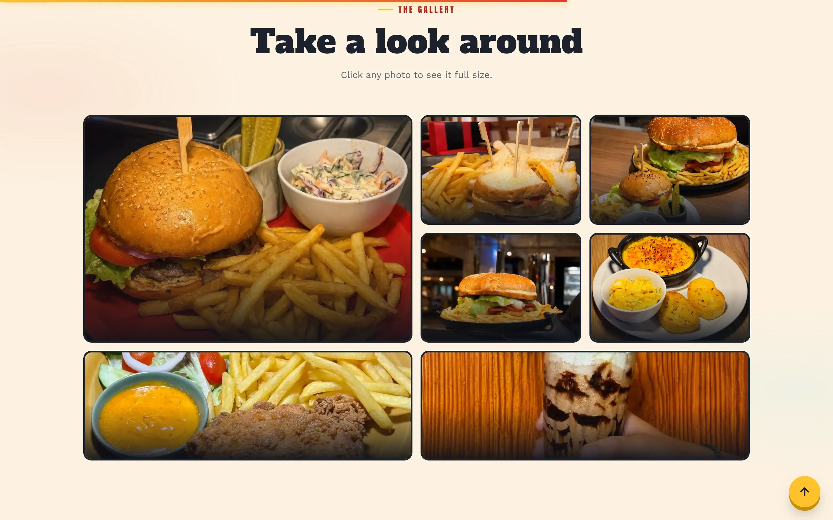 Desktop gallery section showing the restaurant photo grid